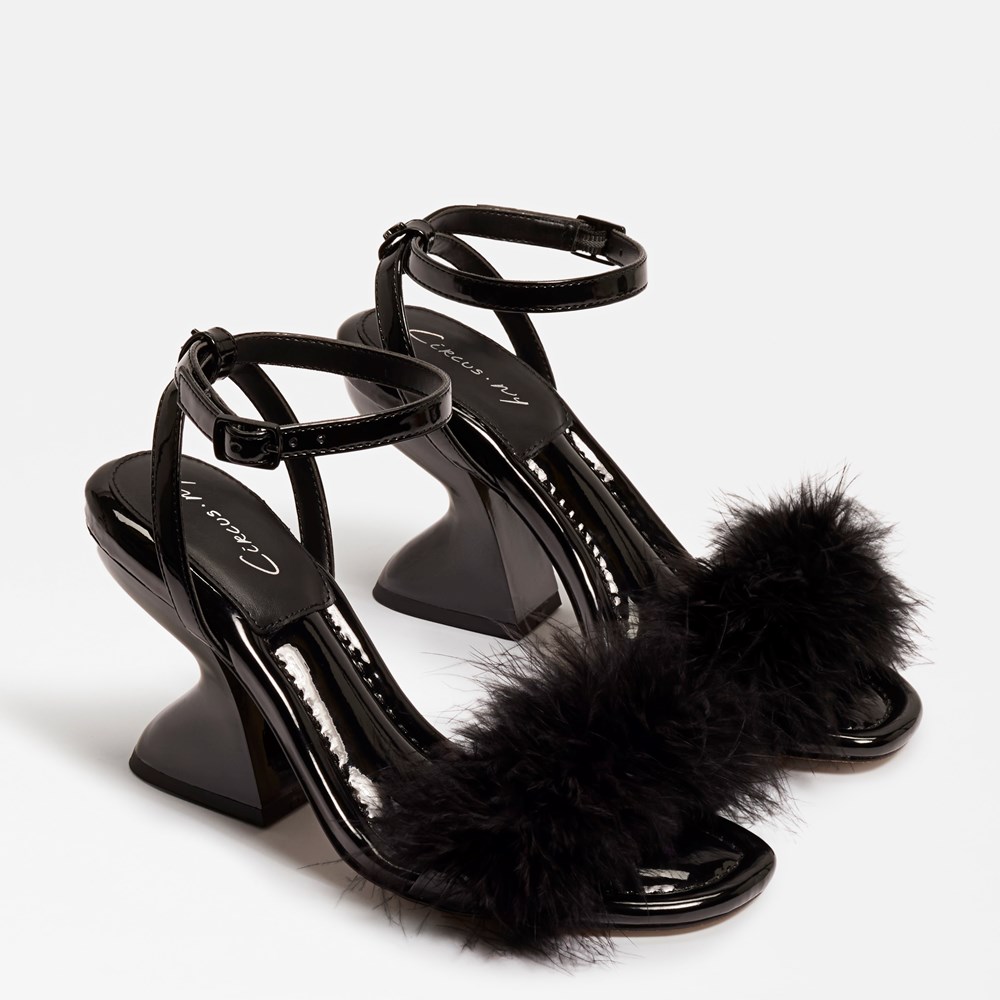 Black feather block online heels