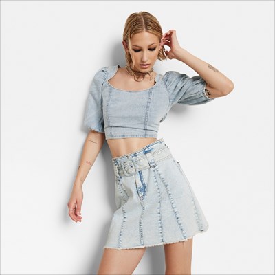 Circus NY Caelap Off The Shoulder Cotton Crop Top in Anthracite